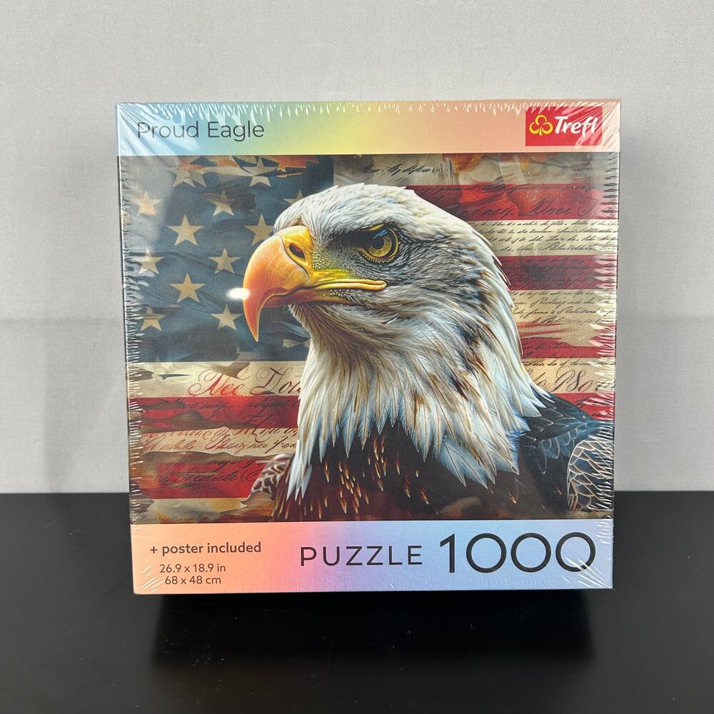 Trefl Proud Eagle 1000 Piece Puzzle and Poster Bald Eagle American Flag 99243
